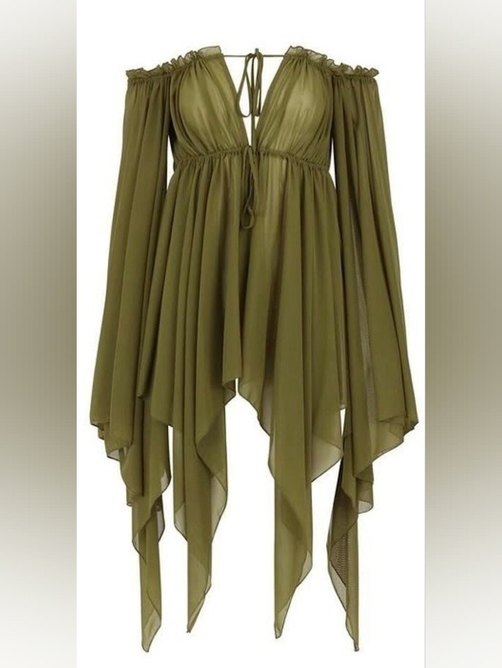 Laina Rauma Olive Green Flowing Boho Chiffon Tunic. From The Deep Sweet Drop XXL